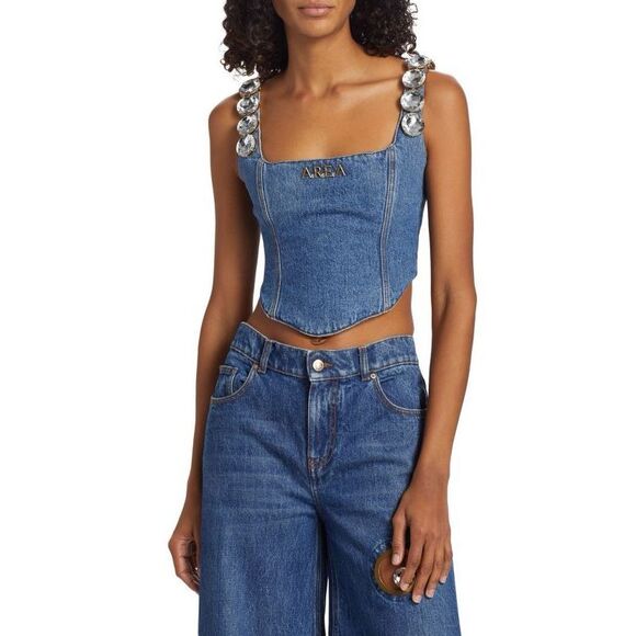 AREA Jumbo Crystal Denim Corset Top Size US 2 $850 - Picture 1 of 15